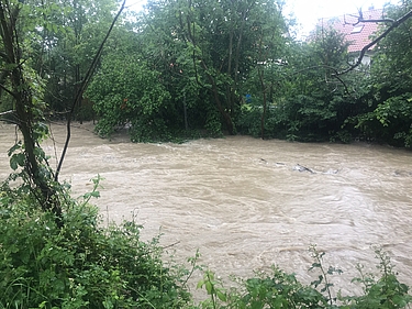 Hochwasser bei Gingen an der Fils